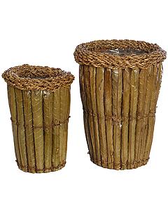 CONJUNTO DOS MACETEROS HOJAS PALMERA 28CM