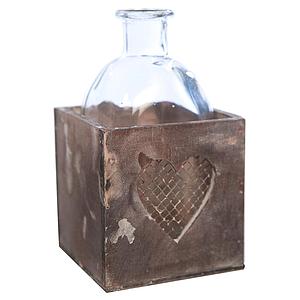 CAJA MADERA CORAZON BOTE CRISTAL 14CM