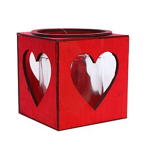 CAJA ROJA MADERA CRISTAL 15CM